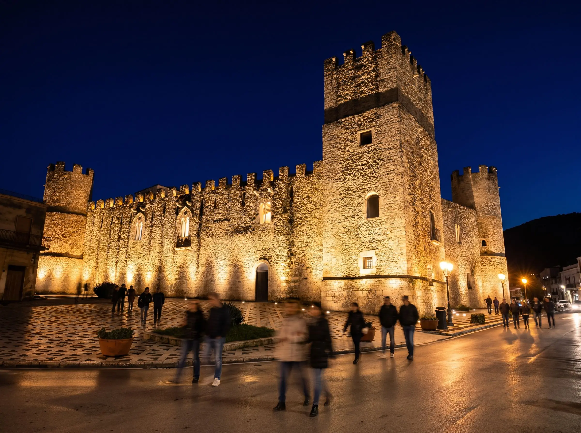 Il castello dei conti di Modica ad Alcamo, illuminato la sera