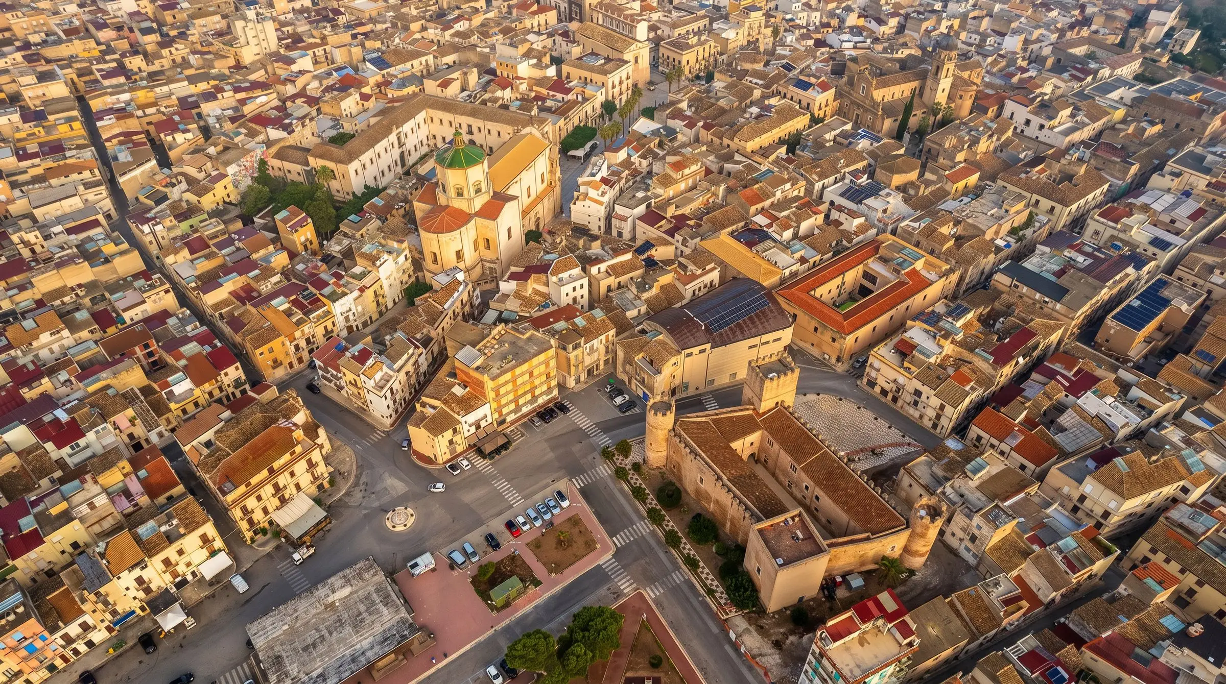 Il centro storico di Alcamo visto dall’alto, la chiesa madre e i tetti